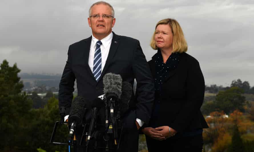 Liberal backbencher Bridget Archer with Scott Morrison at a press conference in Launceston