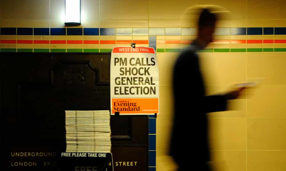 An Evening Standard poster in a tube station announces May’s calling of a snap general election.