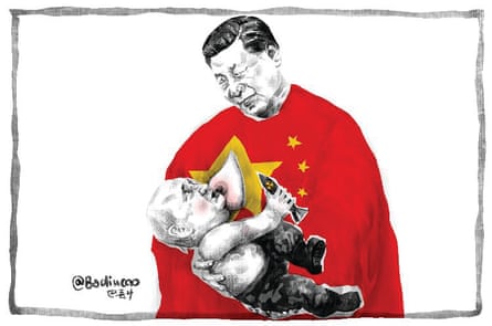 Xi Jingping breastfeeds a baby Vladimir Putin