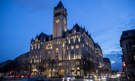 FILE - In this Jan. 23, 2019, file photo, the Trump International Hotel near sunset in Washington. A federal appeals court in Washington on Friday dismissed a lawsuit filed by members of Congress that charged that President Donald Trump has illegally profited off the presidency. (AP Photo/Alex Brandon, file)