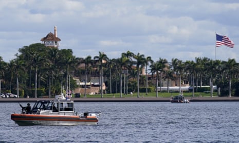 A Security boat patrols near Mar-a-Lago Florida Resort in January in West Palm Beach, Florida.