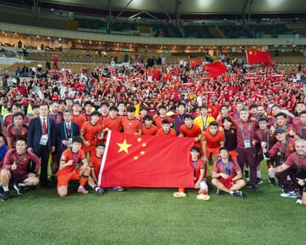 China’s under-23 players and supporters after the 2026 AFC U23 Asian Cup final against Japan in Jeddah, Saudi Arabia.