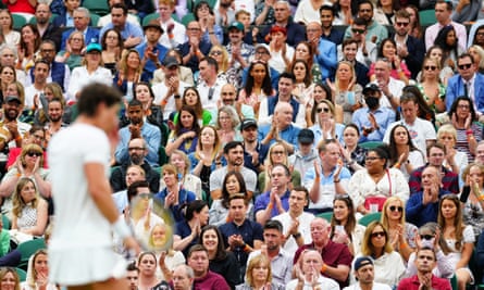 Carla Suarez Navarro is applauded during her first round match at Wimbledon, 29 June 2021.