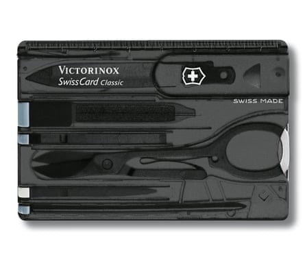 Victorinox Swiss Card, Swiss Army Card Knife, Multi Tool Credit Card Size, 10 Functions, Pen, Scissors, Black Transparent