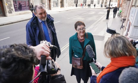 Kevin Courtney (left) and Mary Bousted, joint general secretaries of the National Education Union (NEU) speak to the media outside the Department of Education in London.