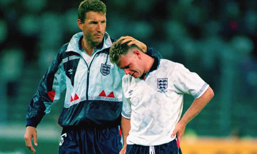 Terry Butcher, left, consoles Paul Gascoine after England’s 1990 World Cup semi-final loss to Germany.
