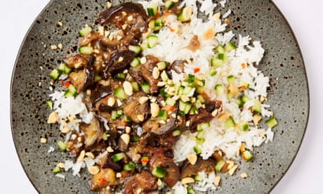 Meera Sodha’s recipe for coconut rice with aubergines and pickled cucumber