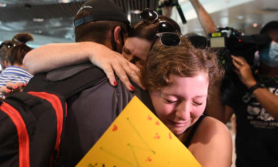 A family reunites at Brisbane airport