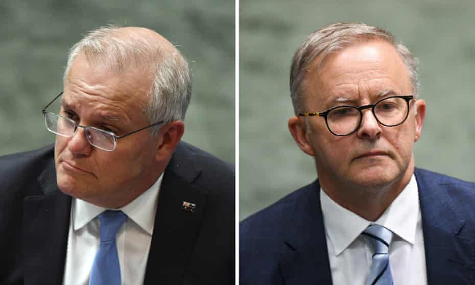 Prime minister Scott Morrison and Labor leader Anthony Albanese. According to the latest Guardian Essential poll, 56% of under 35s are ready for change of government while only 40% of over 55s are ready to shift.