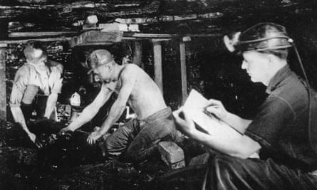 Henry Moore sketching two miners at Wheldale colliery in 1942