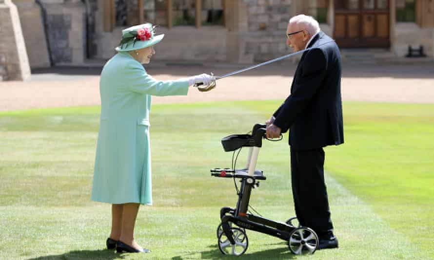 Tom Moore is knighted by the Queen at Windsor Castle in July 2020