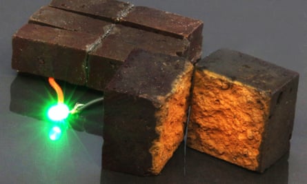 A brick supercapacitor powering an LED light