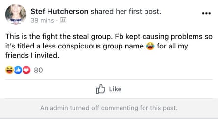 An offshoot “Stop the Steal” Facebook group attracted 40,000 members.