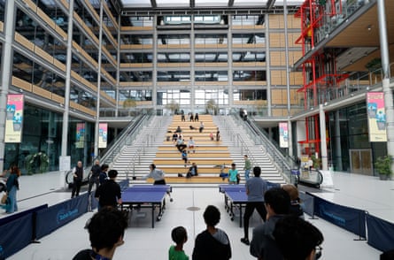 Free table tennis in the atrium of Brent town hall, opposite Wembley