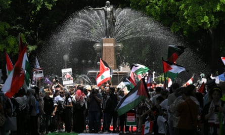 Protesters wave flags during a Pro-Palestine rally in Sydne’s Hyde Park on Sunday