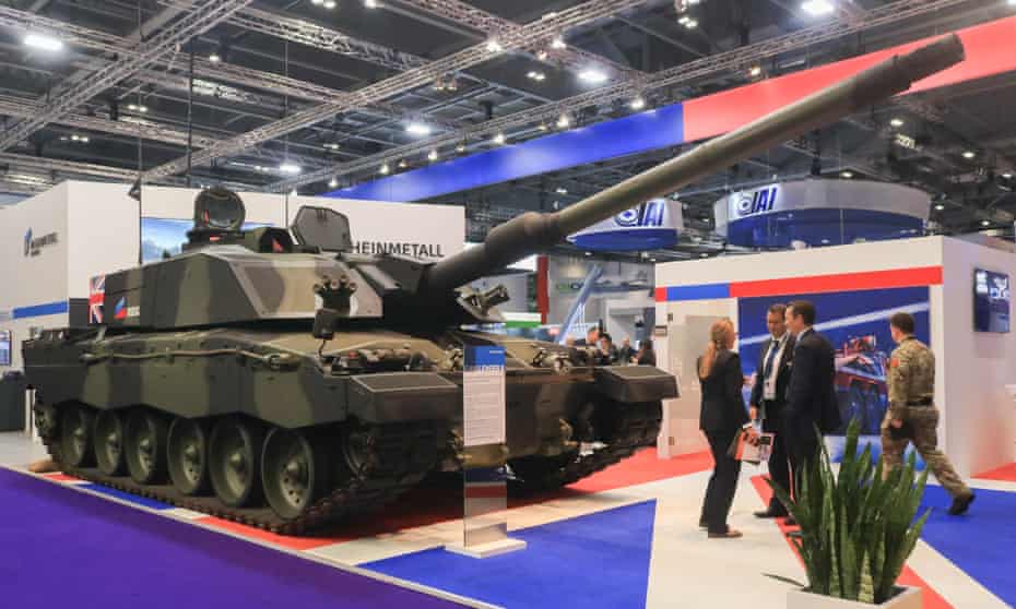 A Challenger tank for sale at the DSEI Arms Fair in London, 2019