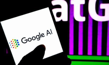 Google AI logo is displayed on a smartphone with a ChatGPT logo in the background.