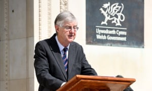 Mark Drakeford outside the Welsh government building in Cardiff.