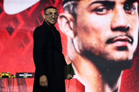 Teófimo López arrives at Thursday’s press conference at the Theater at Madison Square Garden.