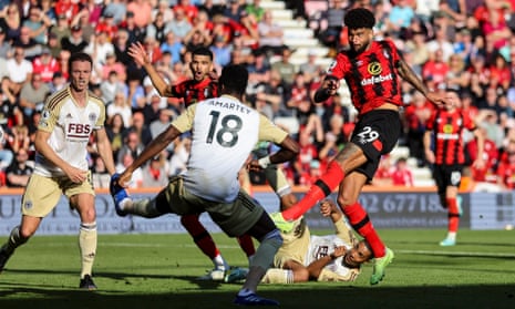 Philip Billing of Bournemouth scores a goal to make it 1-1 during the Premier League match against Leicester City.
