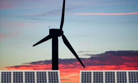 A windfarm and solar panels