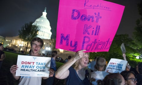 Demonstrators rallying outside of the Capitol earlier in the week, as the Senate debated the Republicans’ healthcare proposals.
