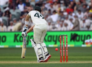 Australia’s Steve Smith is out by lbw, off the bowling of England’s James Anderson.