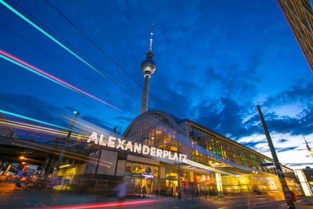 The Fernsehturm TV Tower near Alexanderplatz transport hub in Berlin