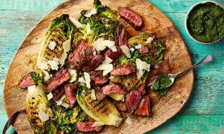 Thomasina Miers’ skirt steak with watercress sauce and grilled baby gem lettuce.