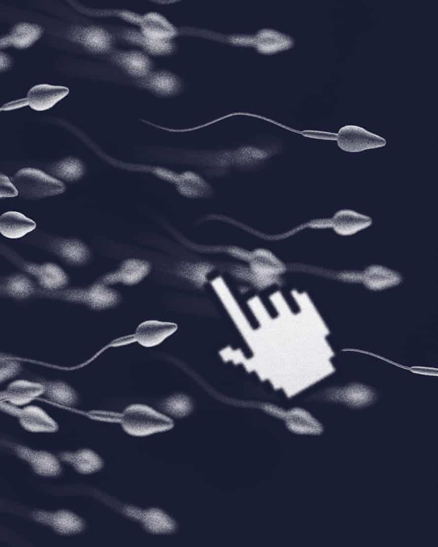 Illustration of white sperm against dark background