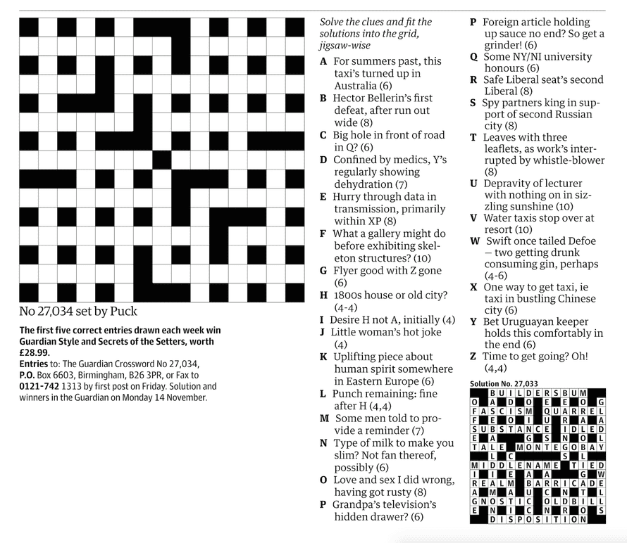 Prize crossword No 27,034 Crosswords The Guardian