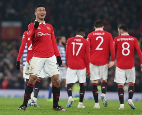 Casemiro of Manchester United celebrates scoring their second goal.