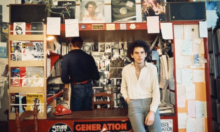 Geoff Travis in the Rough Trade shop, London, circa 1977.