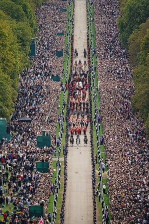 The coffin procession travels down the Long Walk as it arrives at Windsor Castle