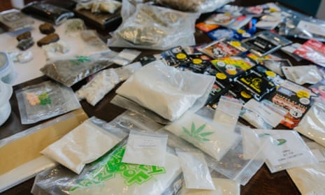 A selection of illegal drugs including cocaine, heroin and marijuana