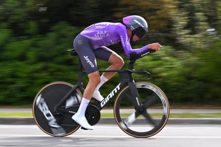 Ben O’Connor rides in the time trial