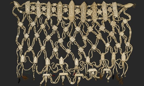 This 19th-century apron of carved human bone, known as a rus gyan, is an example of one worn by Tibetan monks and lamas during public festival.
