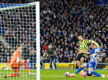 Kai Havertz scores Arsenal’s second goal of the game at Brighton.