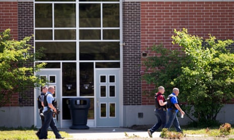 Police officers outside Noblesville West middle school, Friday.