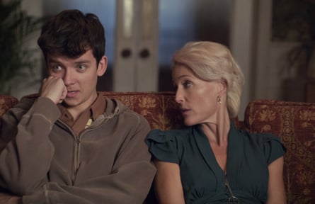 Asa Butterfield and Gillian Anderson in Sex Education.