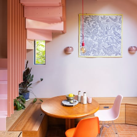 Origami-inspired staircase, table and chairs
