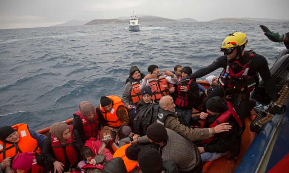 M.O.A.S rescue launch from main ship Topaz rescue syrian refugees from their liferaft which had got into trouble near the island of Agathonisi.