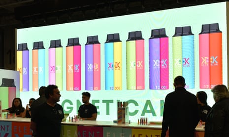 Images of e-cigarettes in bright colours at a  Vaper Exo stall