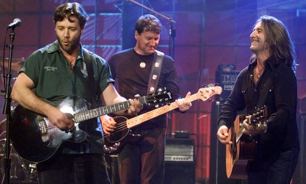 Russell Crowe and his band 30 Odd Foot of Grunts perform on The Tonight Show with Jay Leno in August 2001.