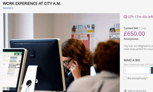 The advert for the work experience auction.