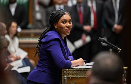 Kemi Badenoch in blue suit in the House of Commons