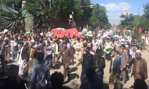 Crowds gather on the street in Kabul, Afghanistan for the massive anti-government protest.