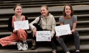 Three Castlemaine student strikers: Milou Albrecht, 14, Harriet OâShea Carre, 14, Nimowei Johnson, 13.