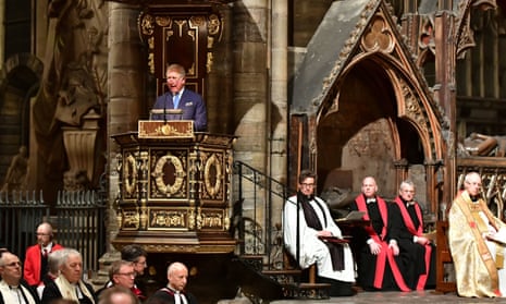 The Prince of Wales addresses the service at Westminster Abbey in London to celebrate the contribution of Christians in the Middle East. 