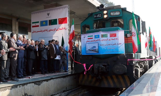 A Chinese cargo train arrives in Tehran